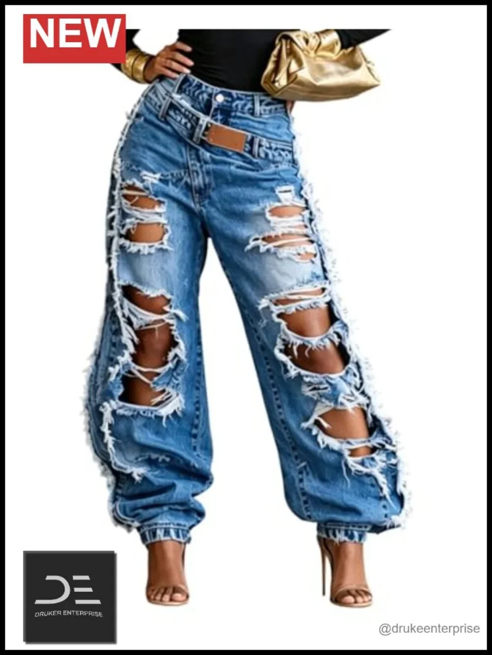 High Waisted Ripped Wide Leg Baggy Jeans with Frayed Details Y2K Streetwear